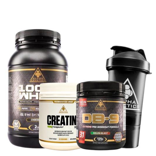 Alpha Performance Bundle with best pre workout, whey protein, creatine monohydrate, and 3 in 1 shaker